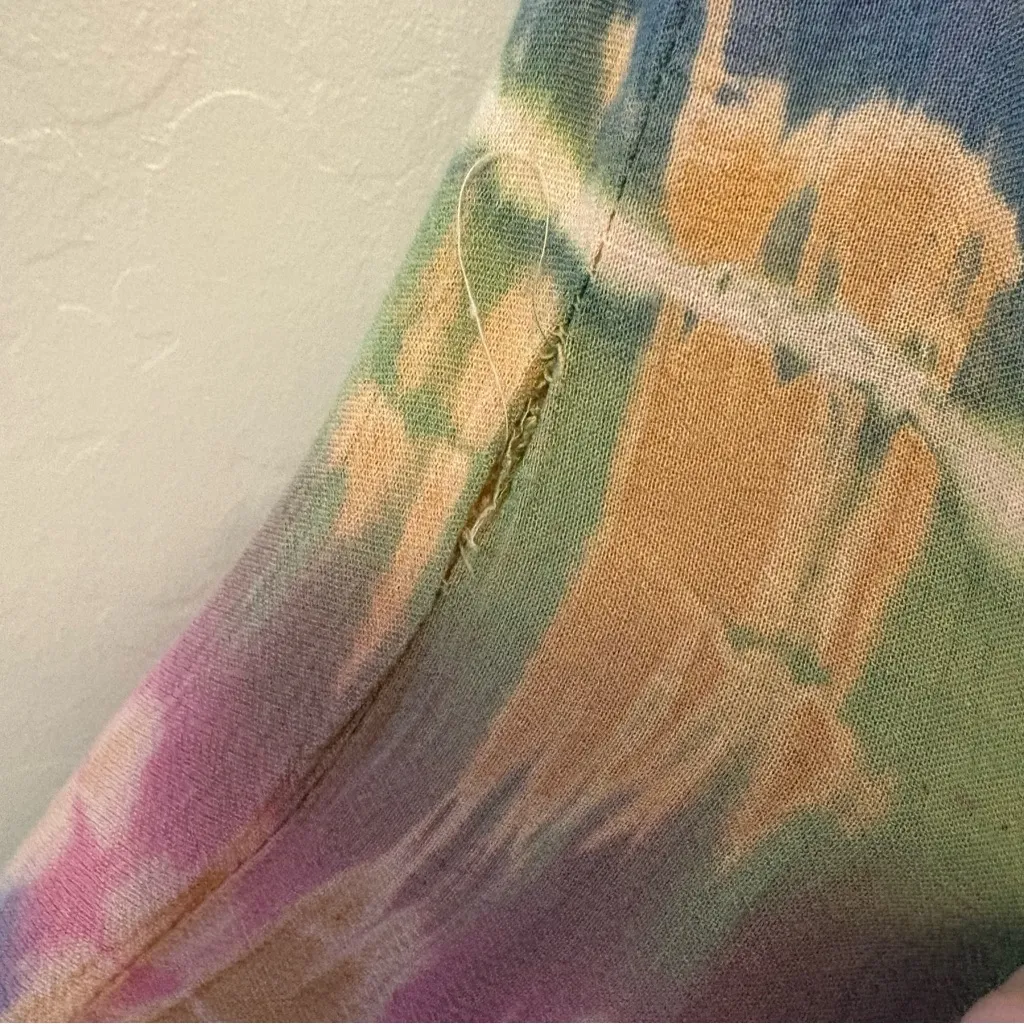 Women's tie dye embroidered palm tree sleeveless dress rayon free one size Yellow Size undefined - Image 11