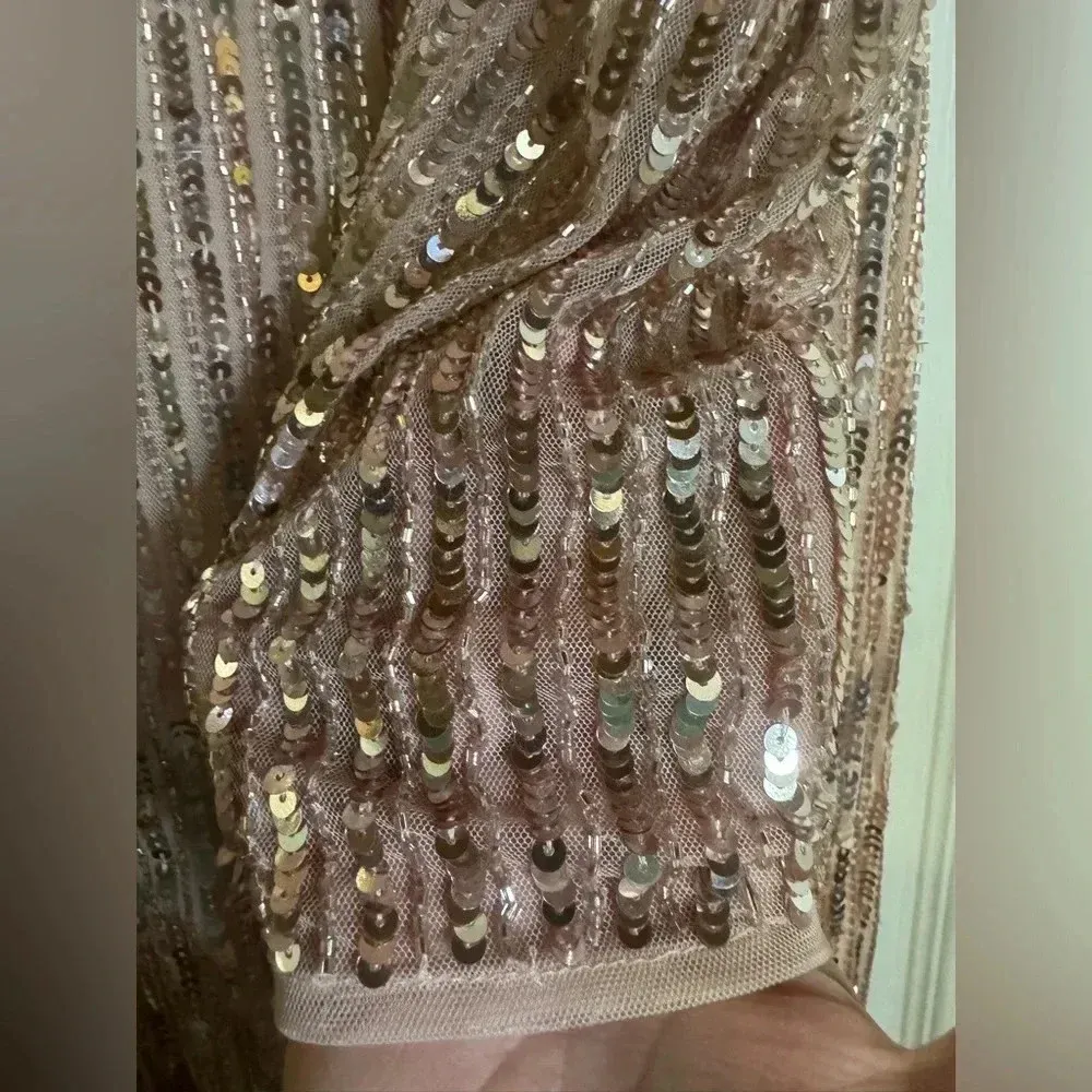 MAC DUGGAL Sequin long sleeve Surpluce Wrap Gown in Rose 93549 size 16 NWT - Image 4