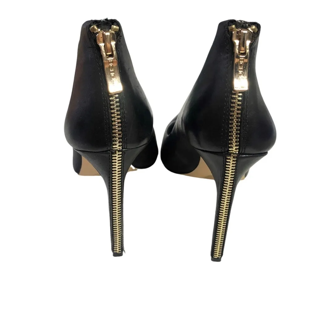 BCBG Conrad Black Leather Gold Zipper Detail Pointy Toe High Heels - Image 3
