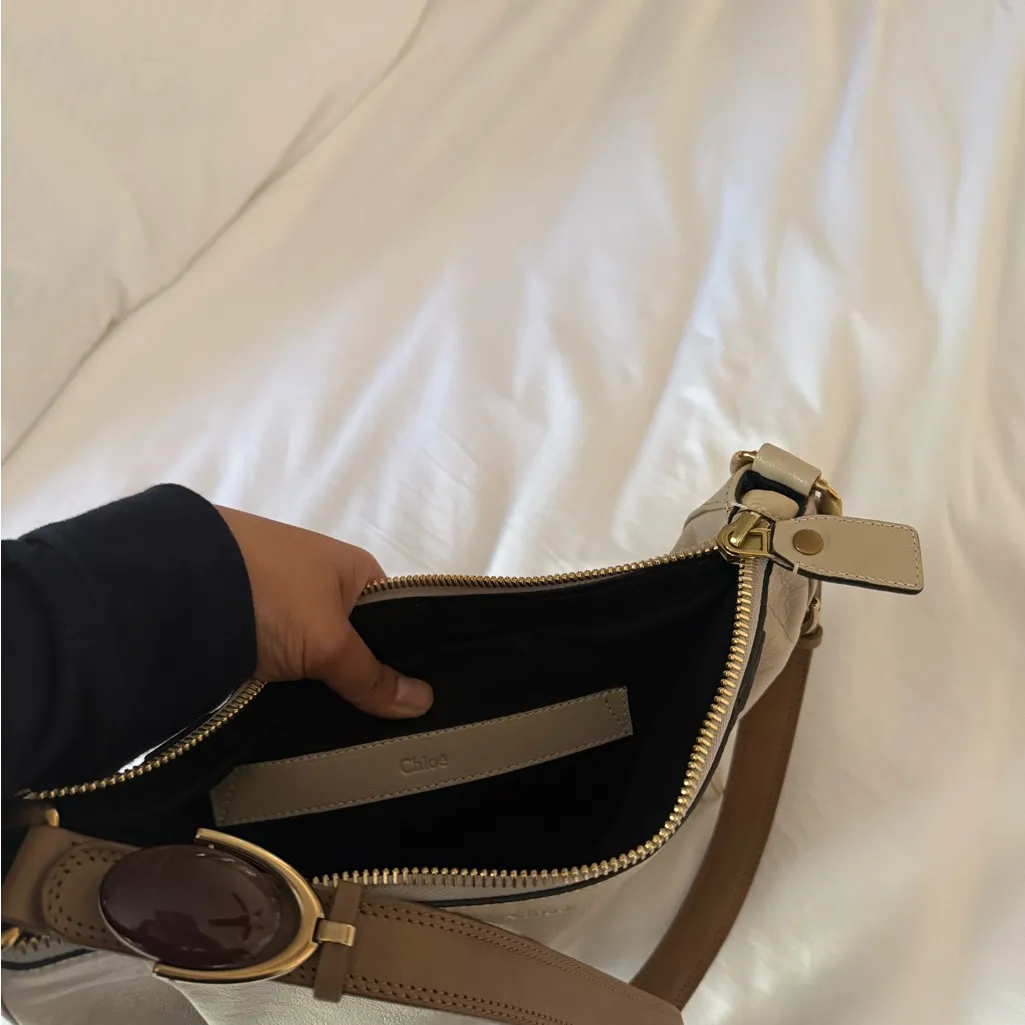 Chloe Cream Brown Stone Detailing Bag Purse Leather Quiet Luxury - Image 9