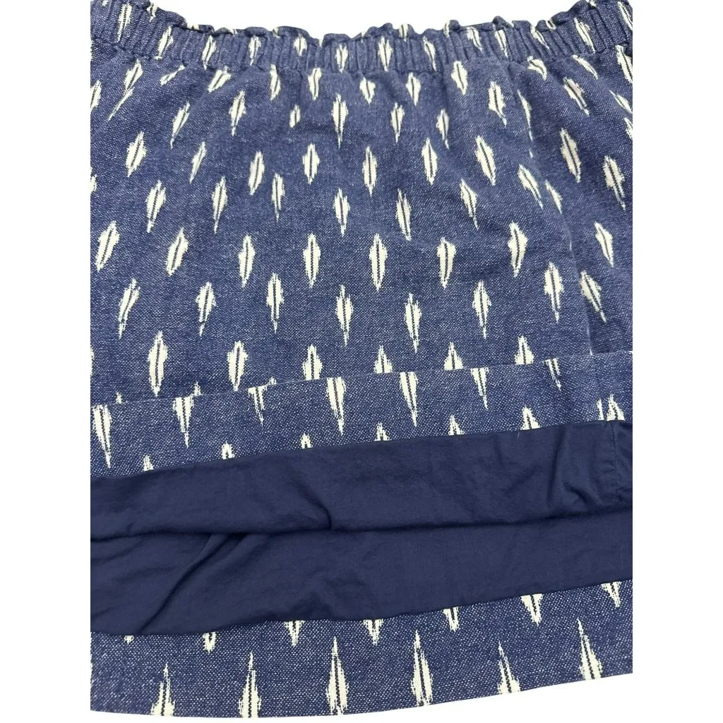 J. Crew Womens Blue White Elastic Waist Mini Skirt Size 14 Linen Cotton Pockets - Image 4