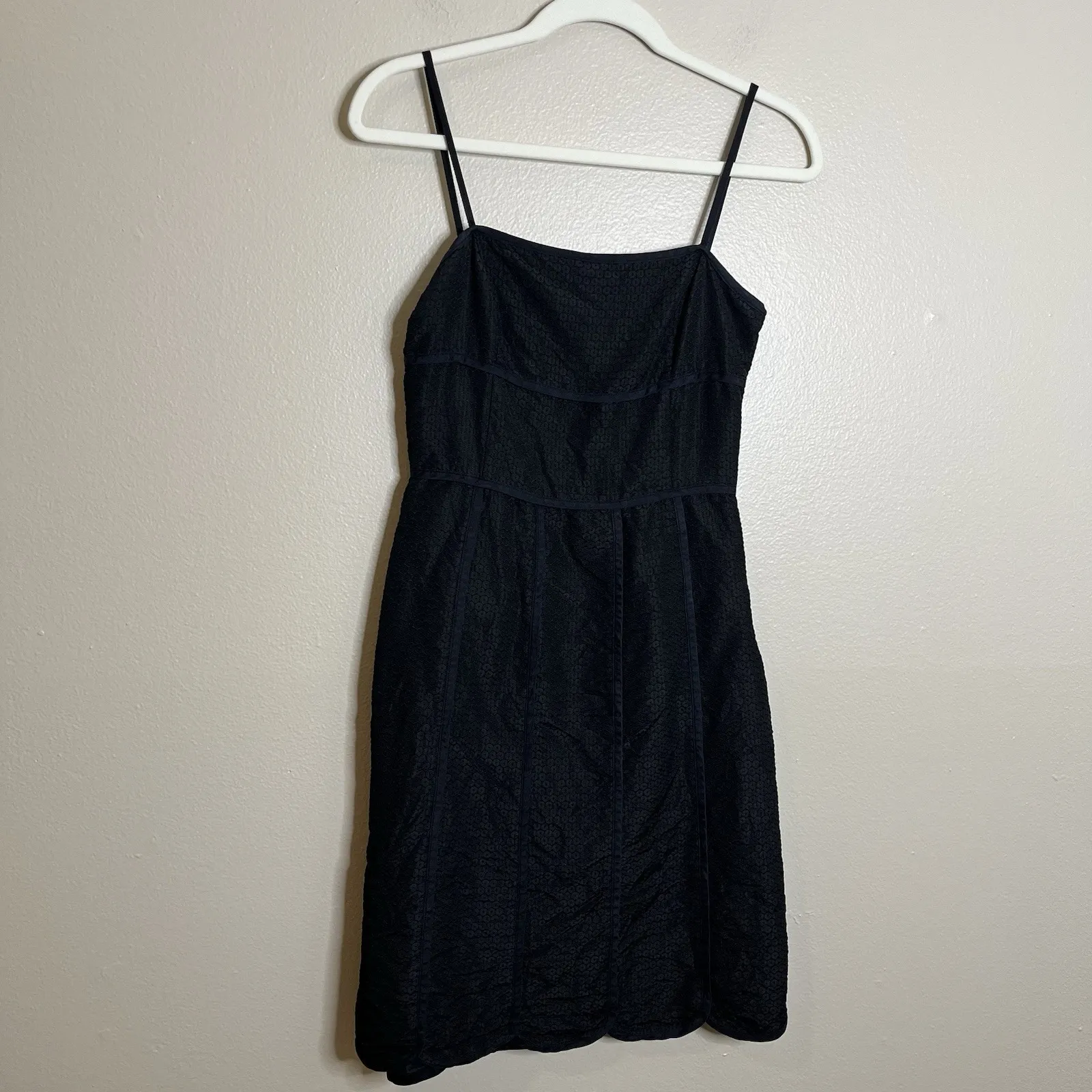 Ann Taylor Dress Silk Scalloped Little Black Classic Minimalist Spaghetti LBD 2 - Image 4