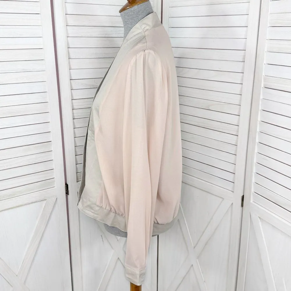 Bar III Chiffon Twill Mixed Media Half Zip Jacket Blush Pink Tan Medium - Image 2