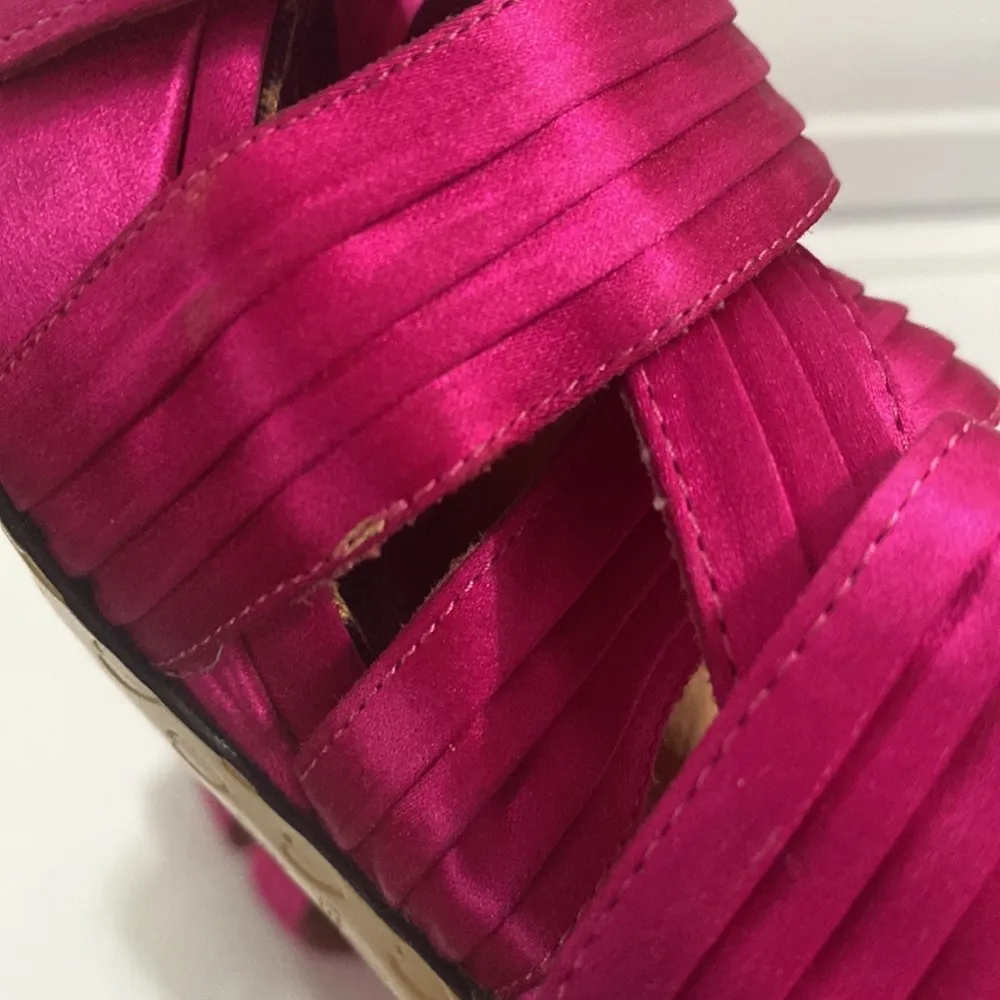 Betsey Johnson satin fuchsia strappy striped high heel sandals  size 8.5 - Image 11
