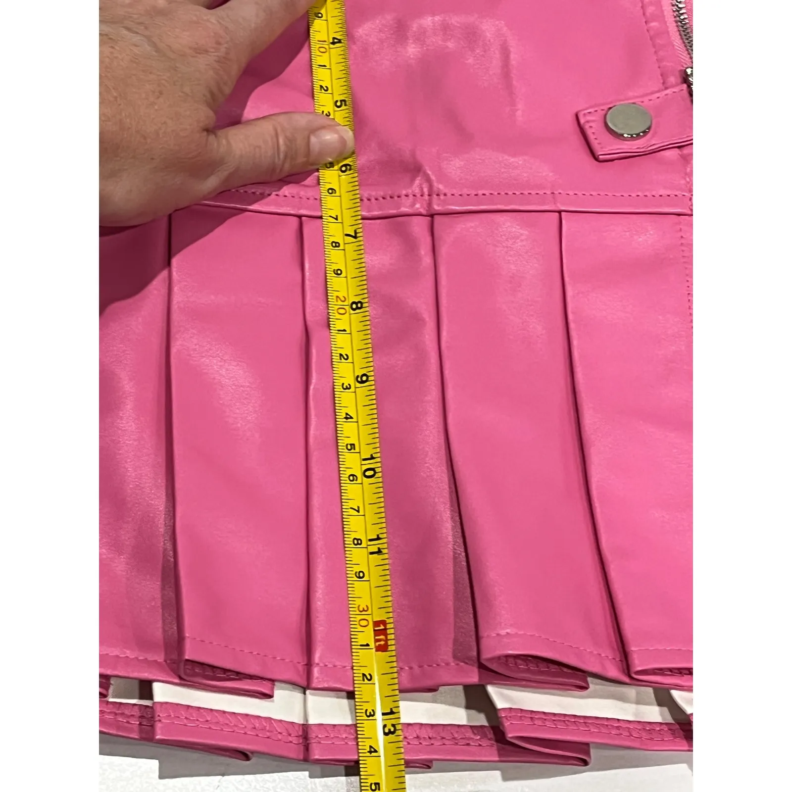 SHEIN Pink Faux Leather Pleated Mini‎ Skirt M Feather Crop Top S - Image 8