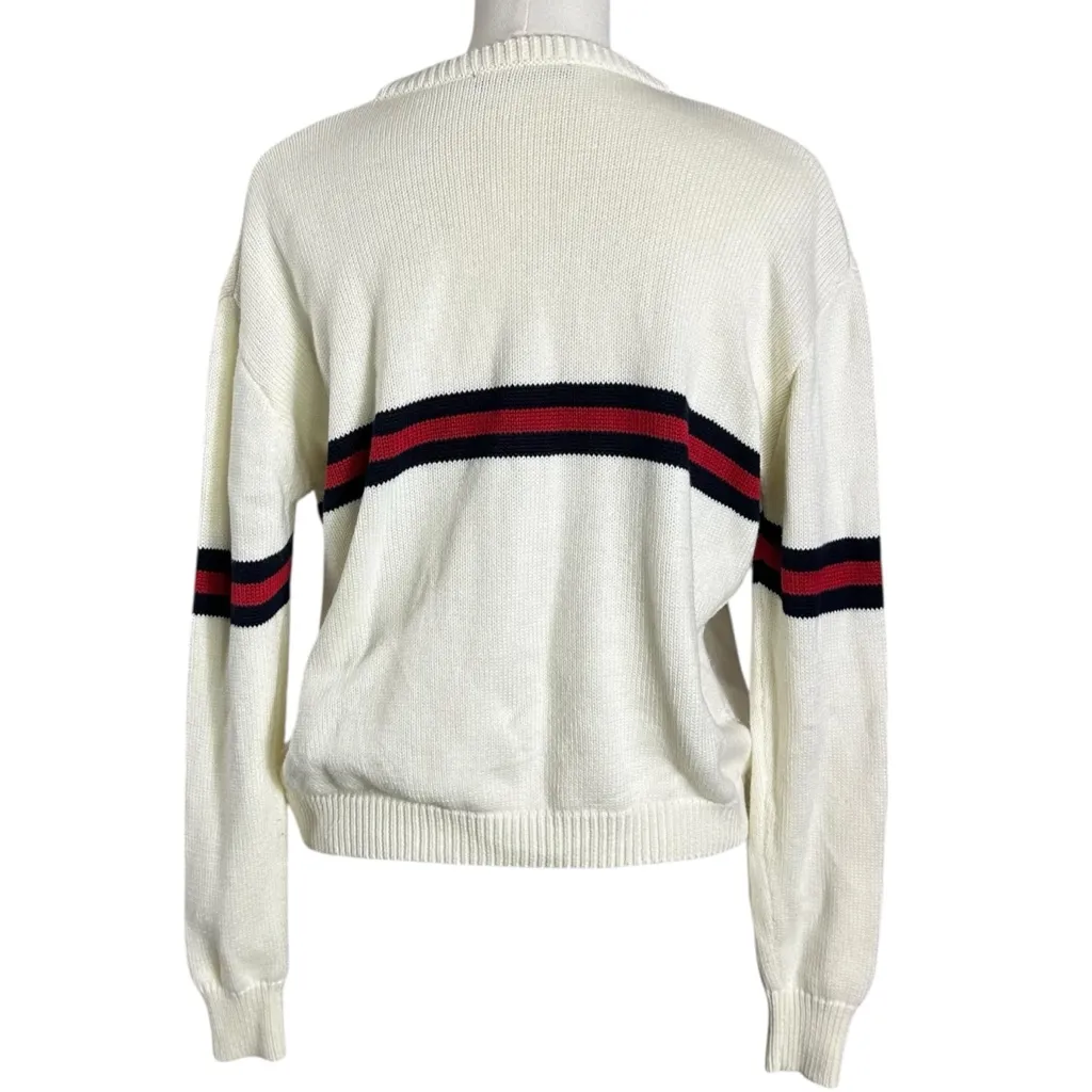 Brandy Melville Bernadette Crewneck Sweater 
White Stripe Retro Preppy Classic - Image 5