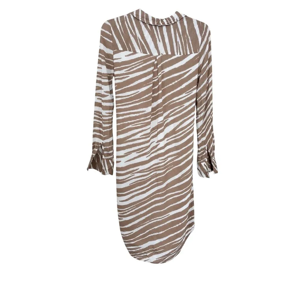Habitual Talia Gardenia Zebra Print Beige White Tie Waist Shirt Dress Size XS - Image 4