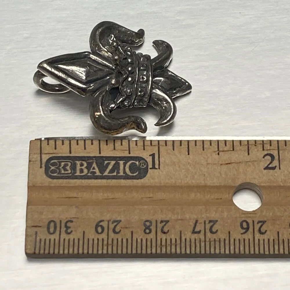 Vintage Pendant Silver Plated Fleur De Lis Brooch Chunky Bold Punk Streetwear - Image 4