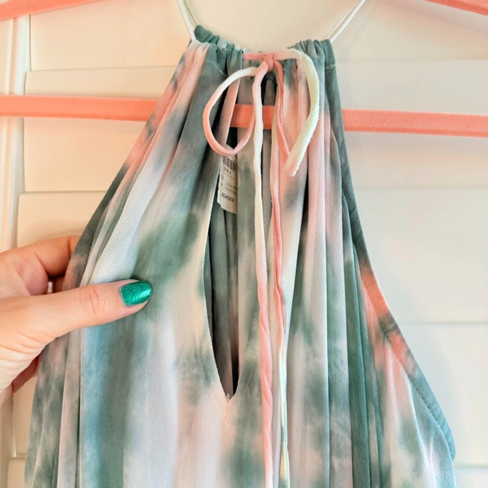 YFB Elie Trapeze Halter Swing Maxi Dress in Green Tie Dye Jupiter Wash XS NWT - Image 4