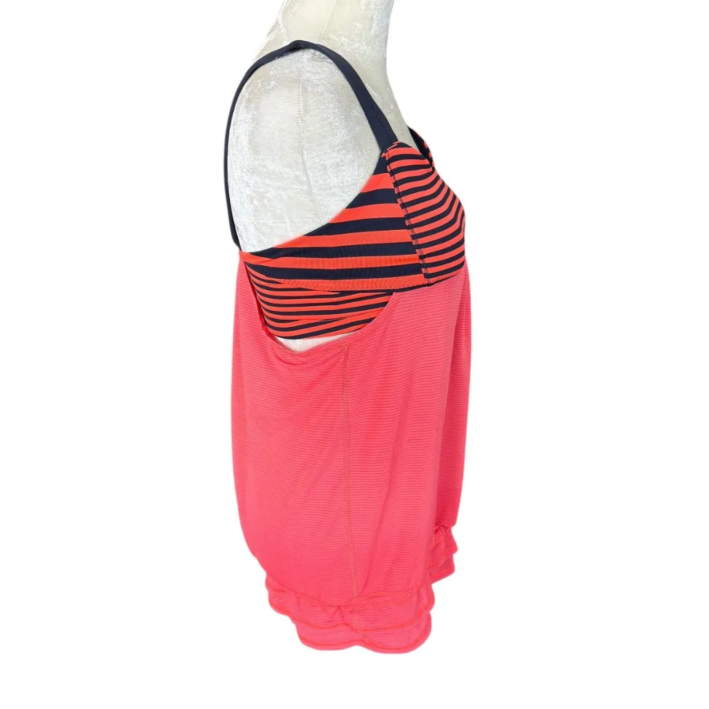 Lululemon coral orange blue no limits tank top with built in striped bra - Image 3