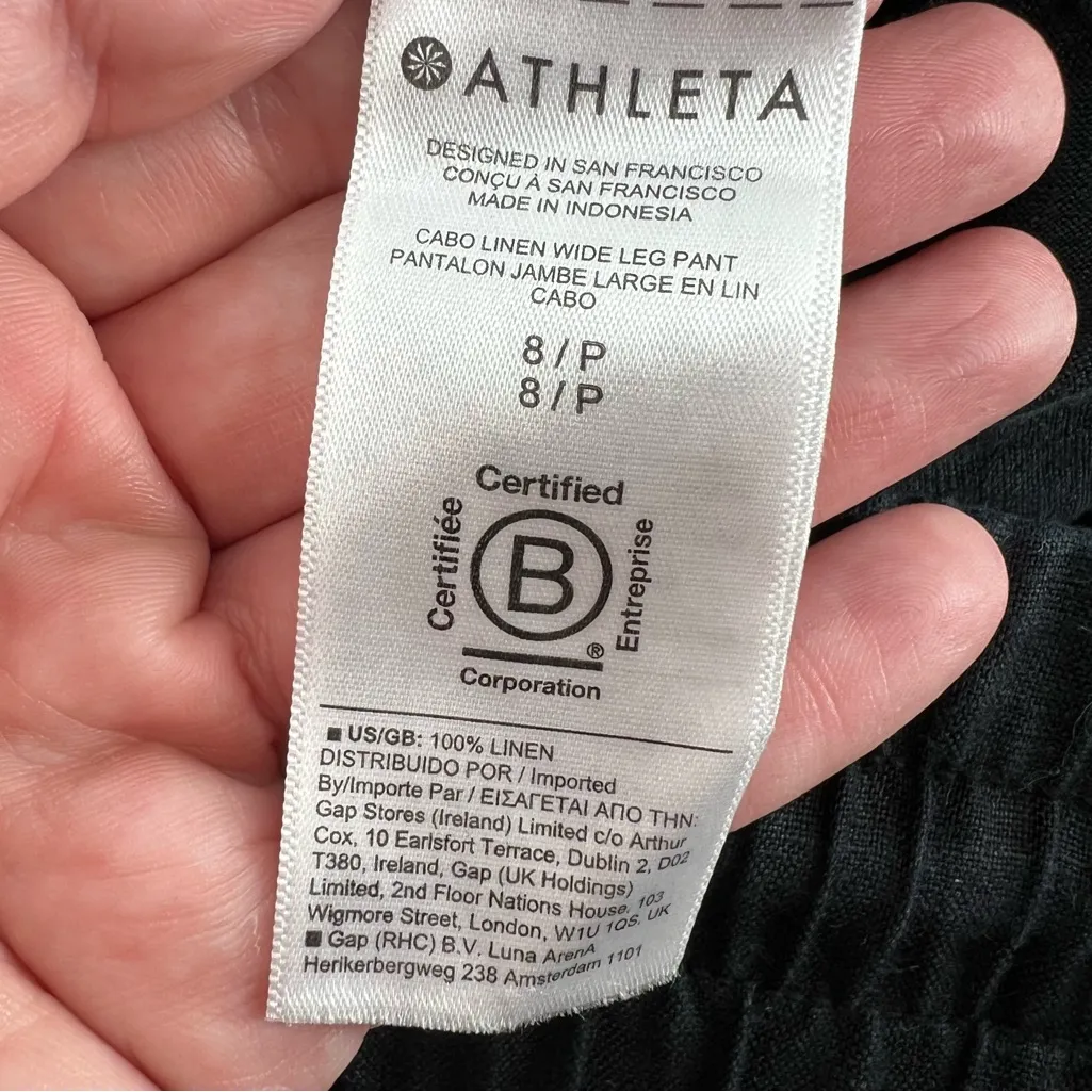 Athleta Cabo Pull-On Linen Wide Leg Pants black sz 8 petite - Image 6