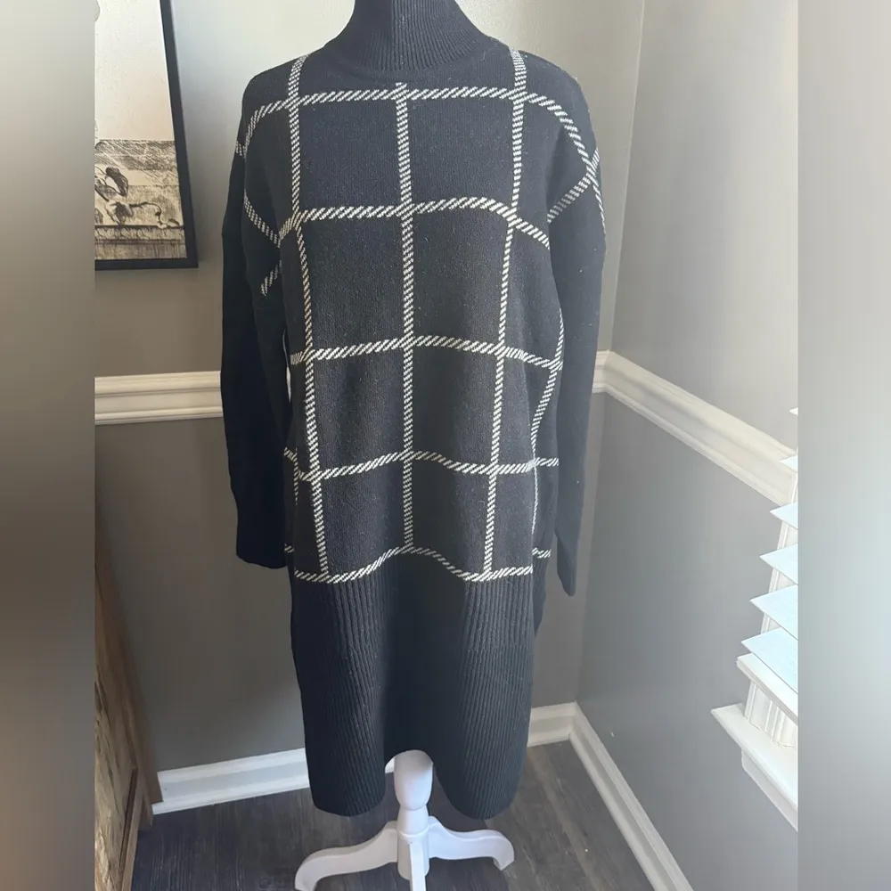 Barbour Womens Small Black White Plaid Wool Blend Marsha Knit Dress NWT - Image 3