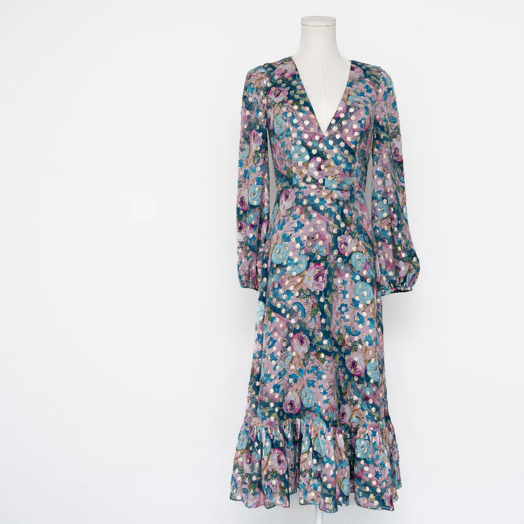 Dress the Population | Metallic Floral Long Sleeve Midi Dress - Image 2