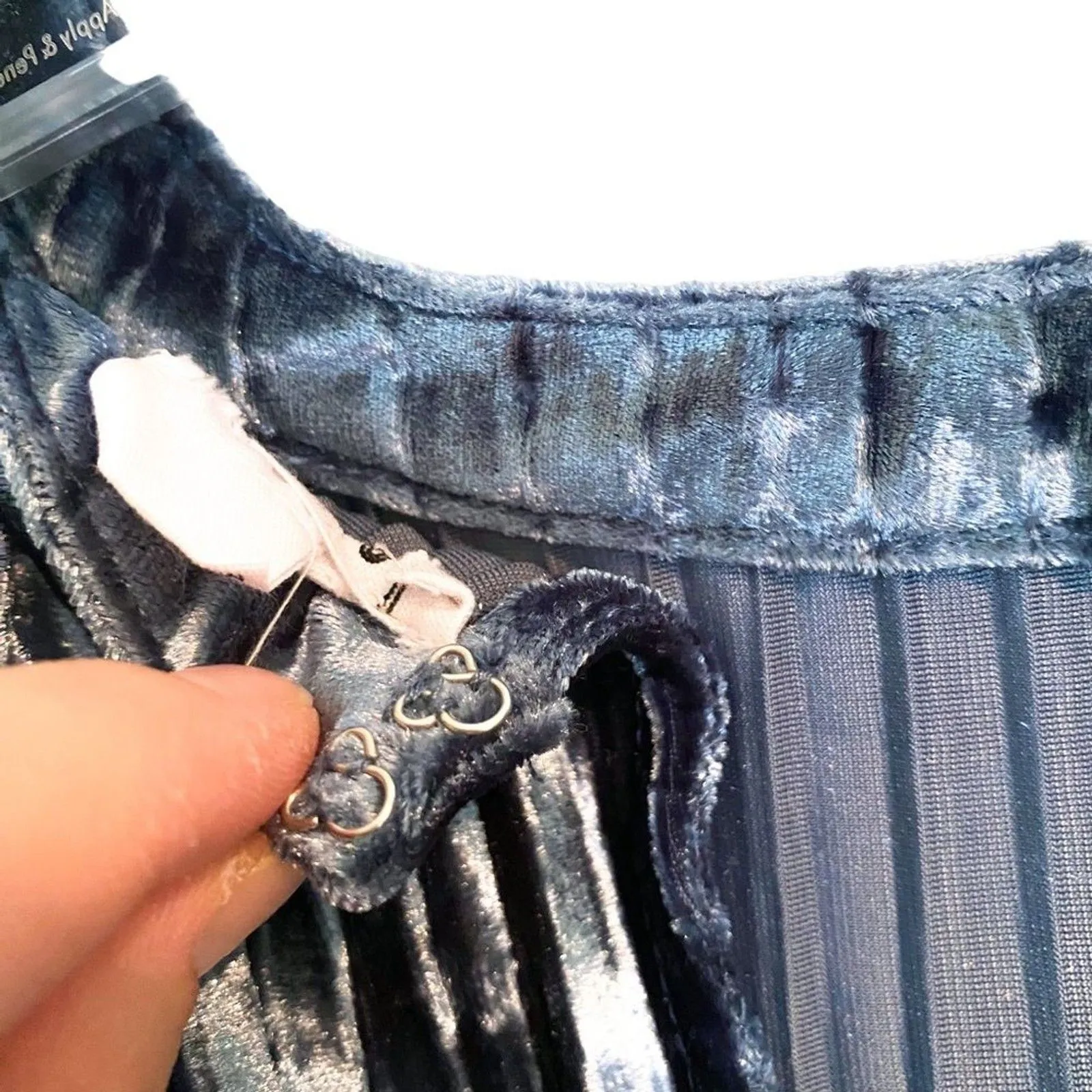 Loverich Blue Crushed Velvet Pleated High Neck Swing Tank Top Size Small Elegant - Image 5