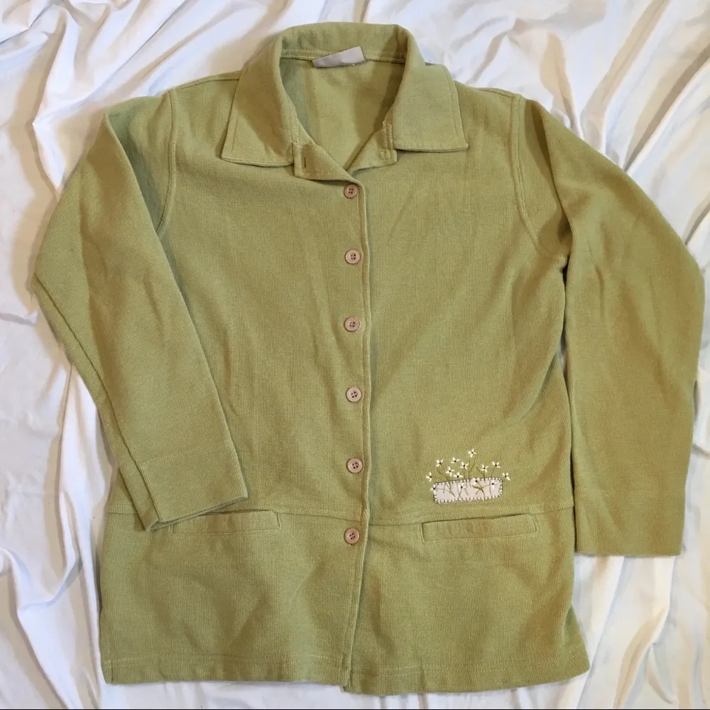 Country Cotton Green floral embroidered cardigan size Medium - Image 10