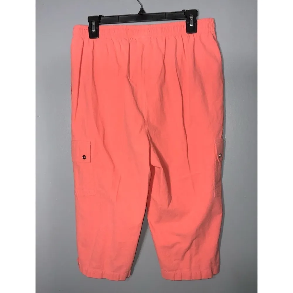 Blair Melon Orange Pull On Elastic Drawstring High Waist Cargo Capri Pockets Lg - Image 2