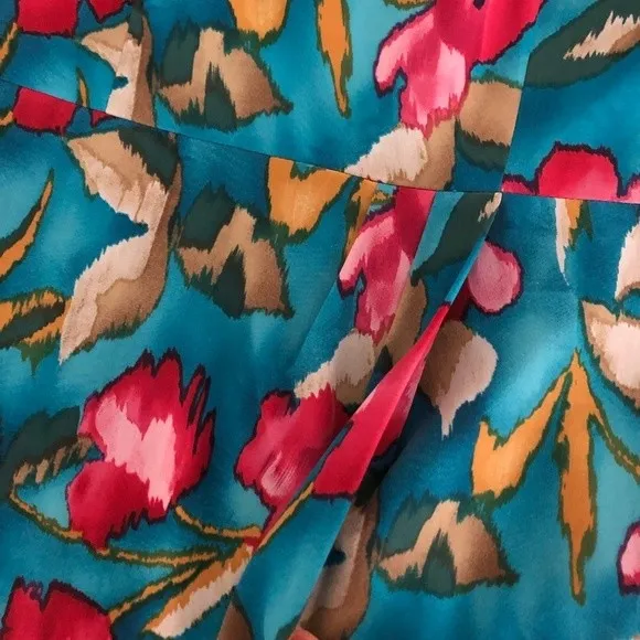 PAPELL Petites 100% Silk Turquoise Teal Floral Sheath Dress Size 2P Vintage - Image 5