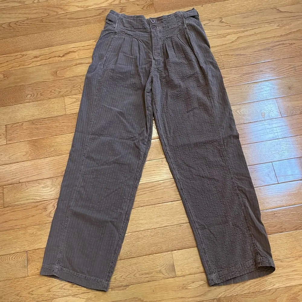 Free People cotton linen blend pants trousers high waisted pleated wide leg Sz 0 - Image 2