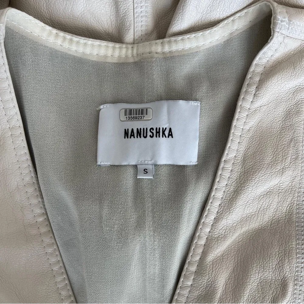 Nanushka Menphi Vegan Leather Buttoned Mini Dress, Size S, EXCELLENT Retail $495 Tan - Image 11