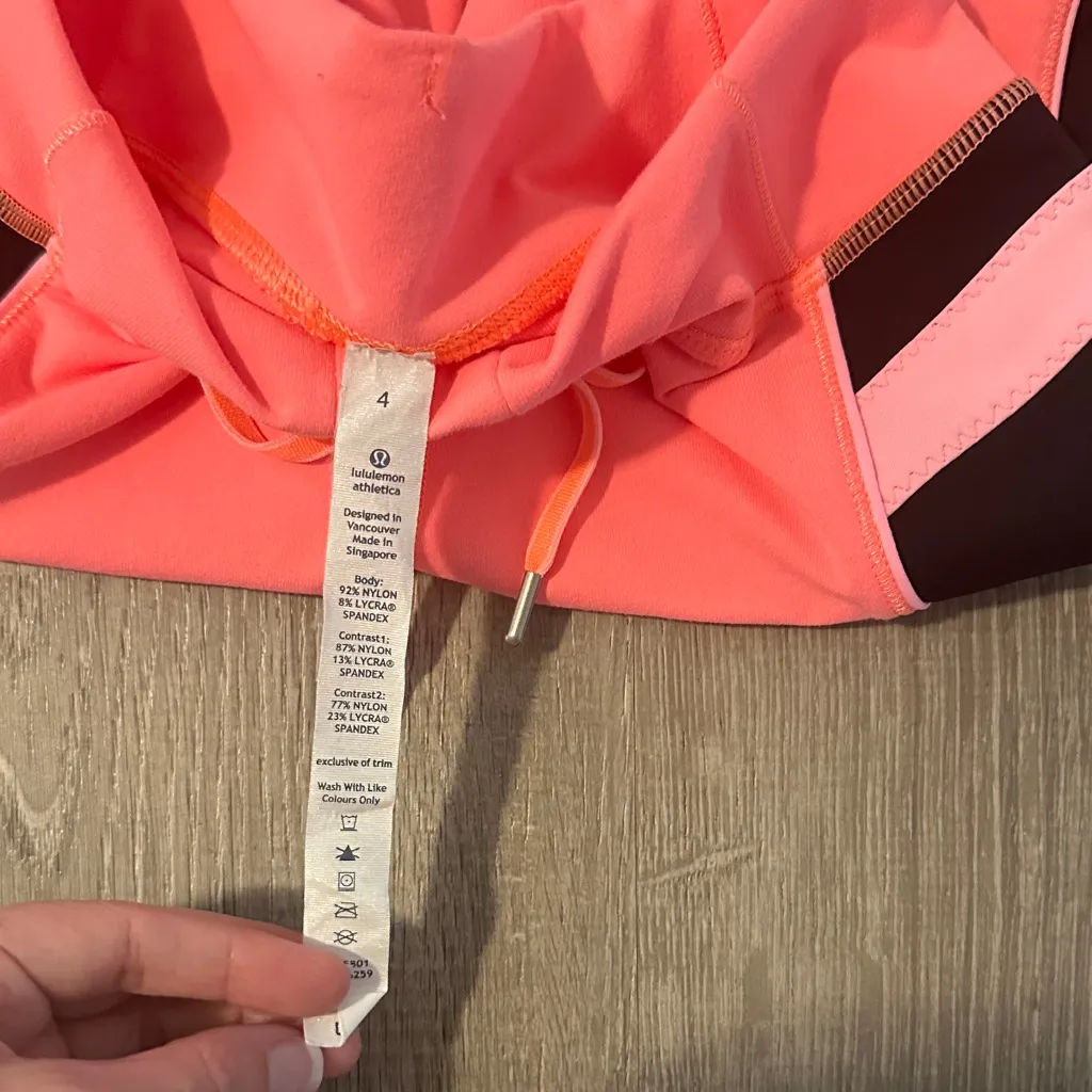 Lululemon Sz 4 Heat It Up Crop Coral Pink Black Low Rise Workout Yoga Leggings - Image 6