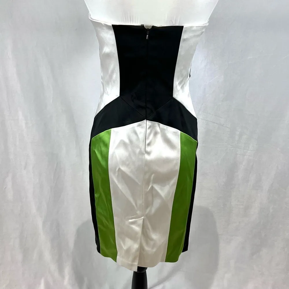 Jax black white and green color block strapless satin dress size 6 - Image 4