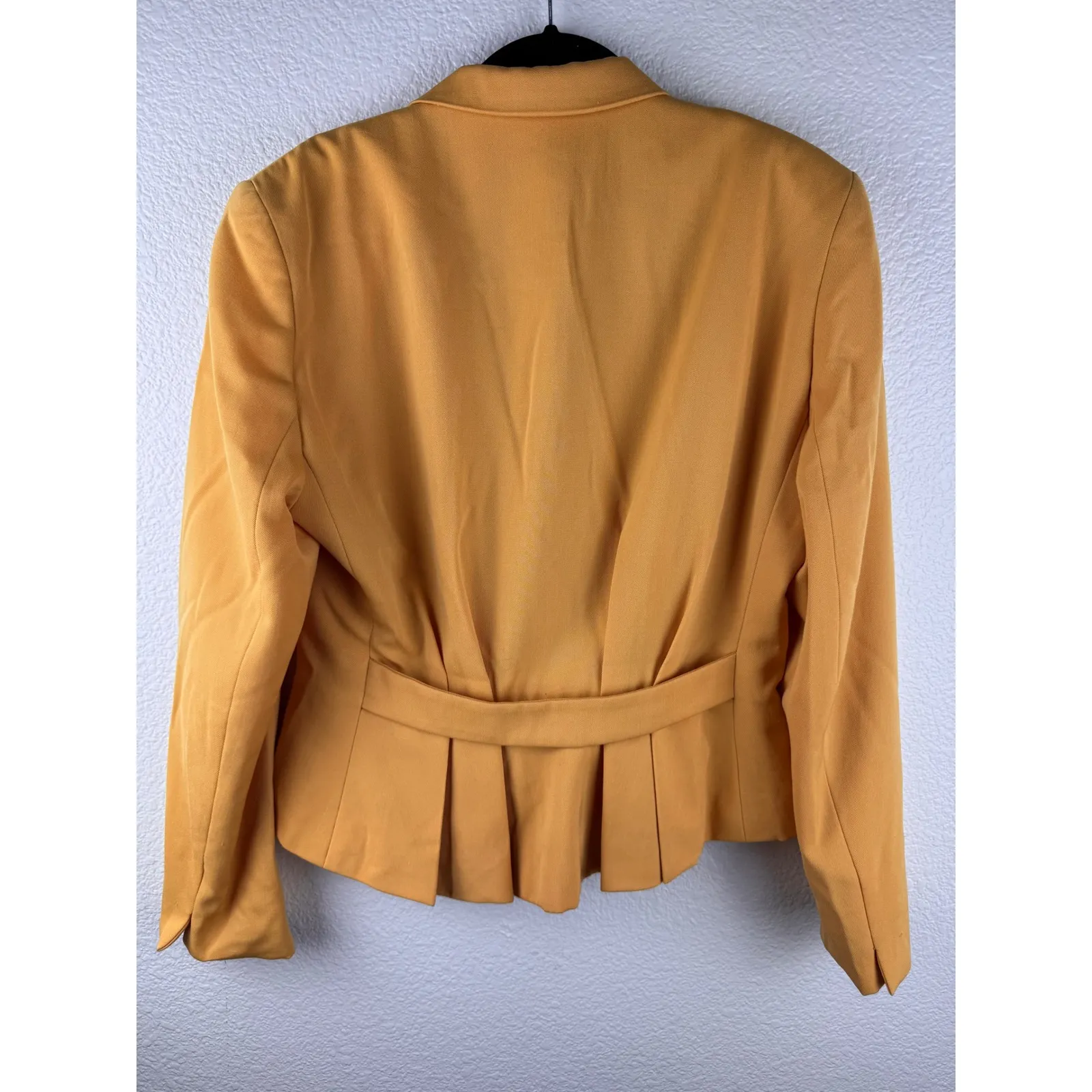 Vintage Christian Dior Blazer Mustard Yellow Pleated Waist Pure Wool Size 4 - Image 3