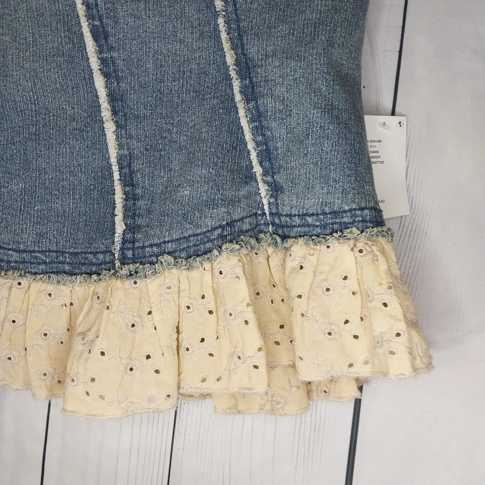 Kimchi Blur Urban Outfitters Denim And Lace Coquette Ruffle Tube Top Size L NWT - Image 5