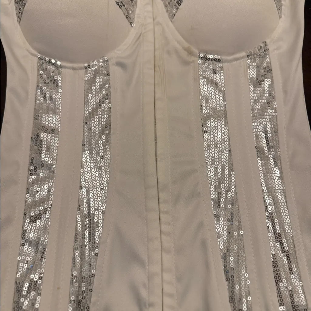 Charlotte Russe  White Bridal Silver Sequin Corset - Image 2