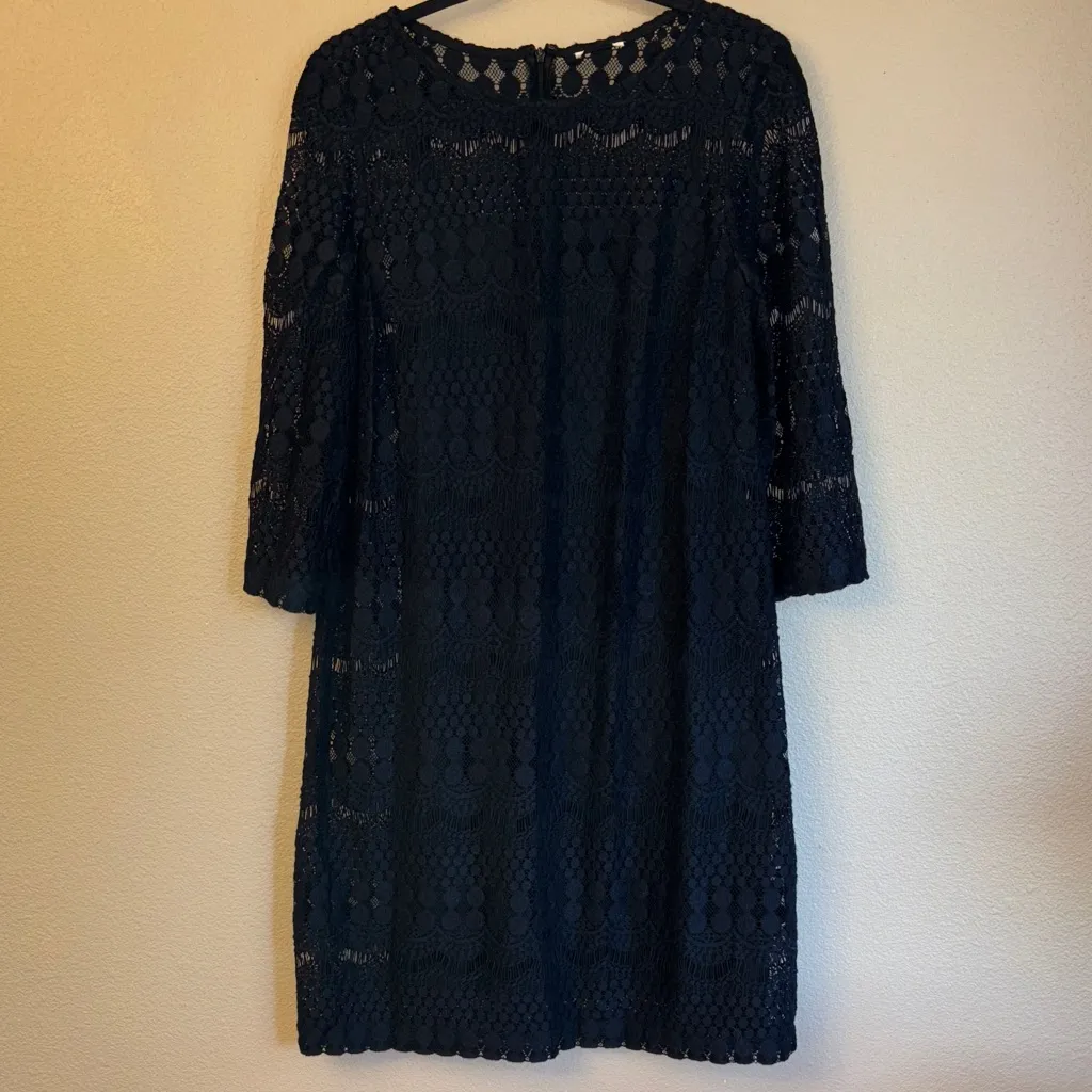Elegant BLACK Lace Dress 3/4 Sleeve Knee Length Size 8 - Image 4