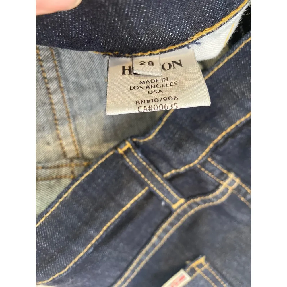 Hudson Dark Blue Wash Button Fly Raw Hem Denim Jean Shorts EUC Sz 26 Midrise - Image 3