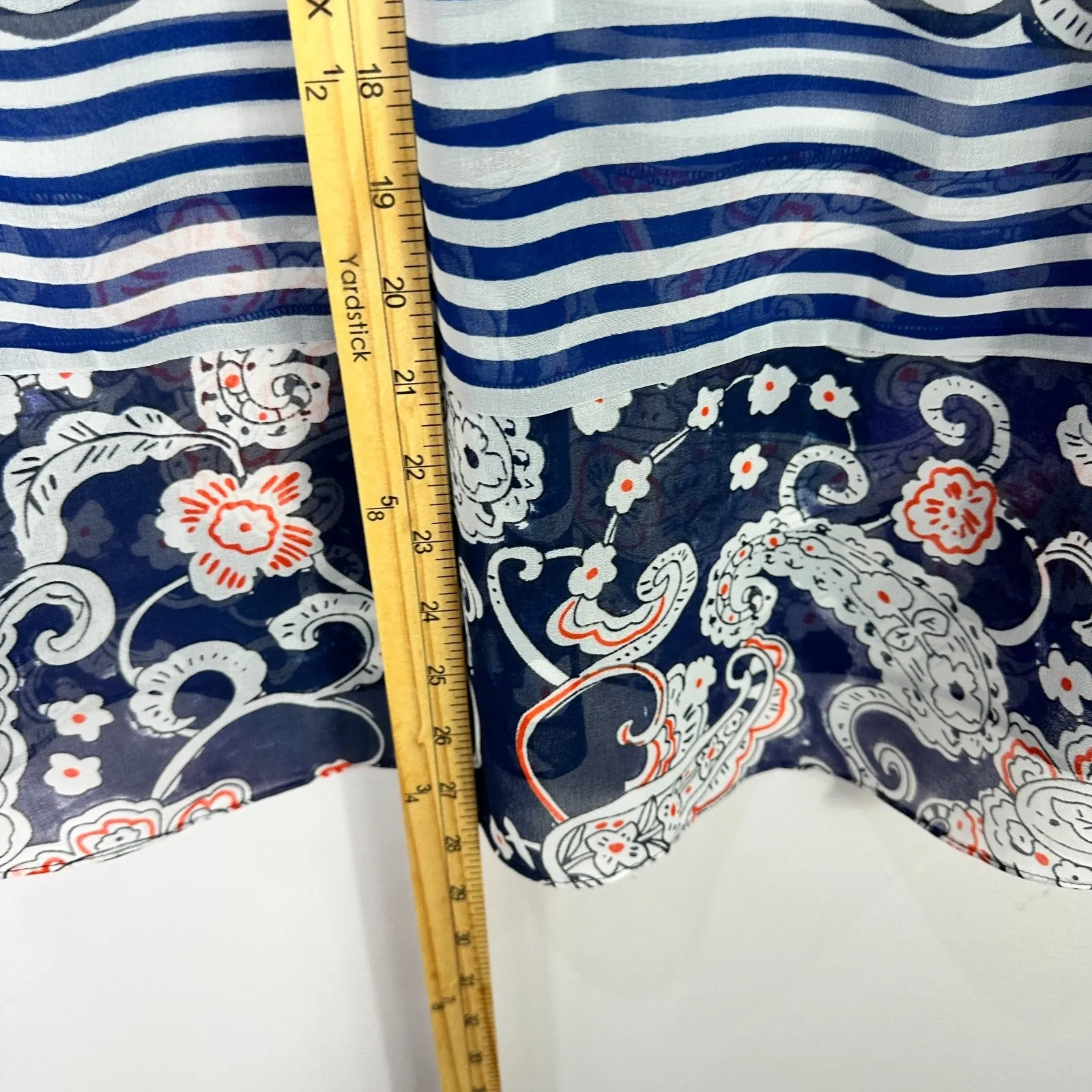 Cabi Top L Navy Paisley Stripe Sheer Boho Preppy Coastal Grandma Indie Chic - Image 5