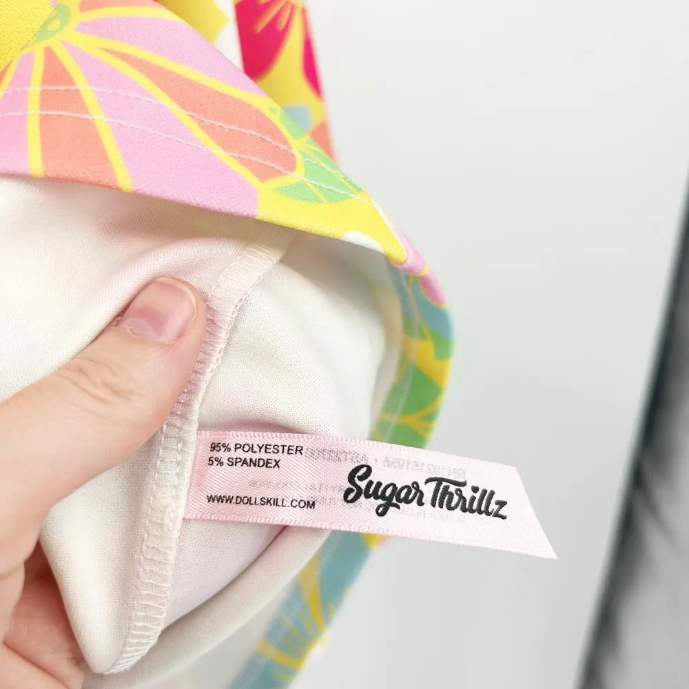 Sugar Thrillz Dolls Kill Retro Groovy Happenings Bell Sleeve Floral Mini Dress S Yellow - Image 6