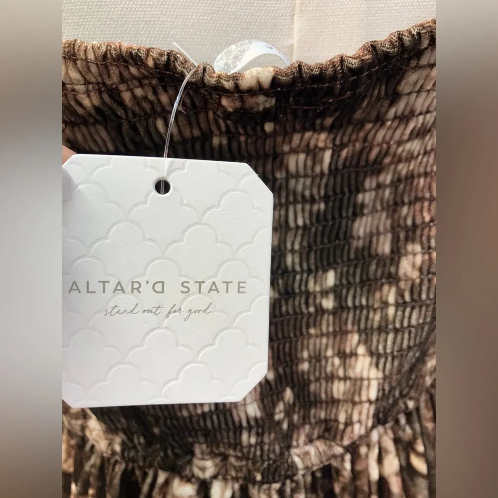 Altar’d State Breanna velvet mini milkmaid dress floral brown puff sleeve large - Image 5