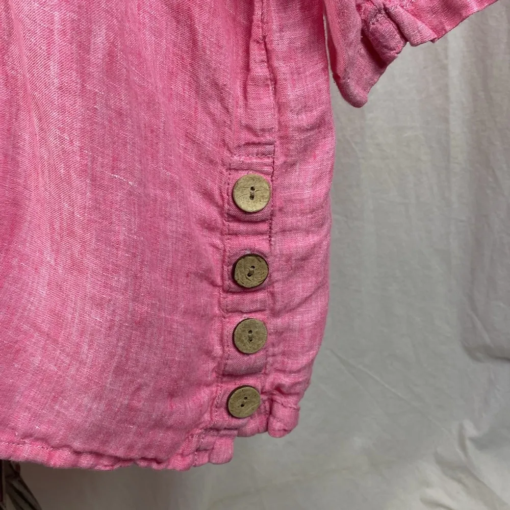 Sigrid Olsen 100% Linen Pink Half Sleeve Button Side Trim Top Blouse 1X - Image 3