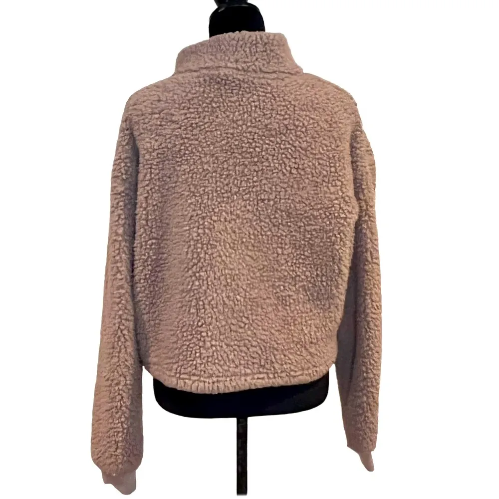 Love Tree pullover front quarter zip fluffy Crop style light teddy bear sweater - Image 2