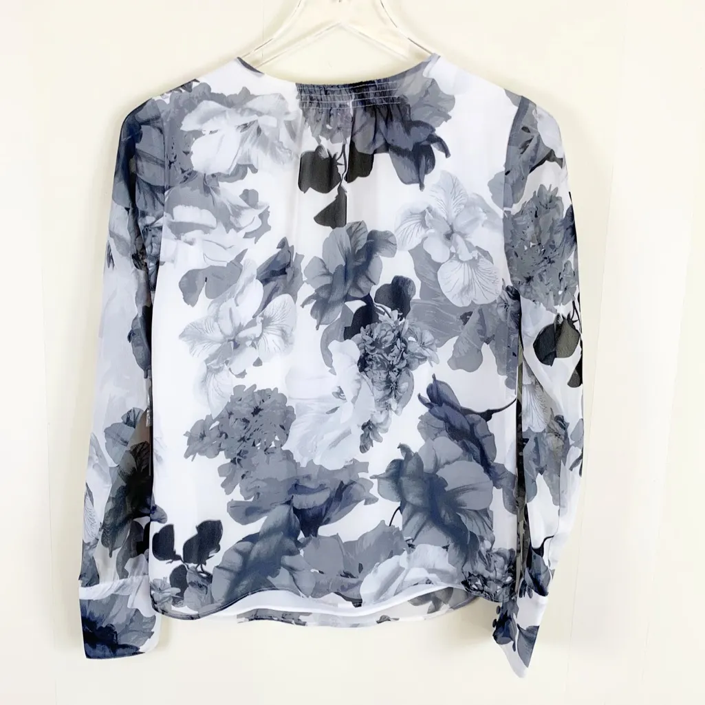 Vince Camuto Watercolor Melody Floral V Neck Long Sleeve Blouse XXS NWT - Image 3