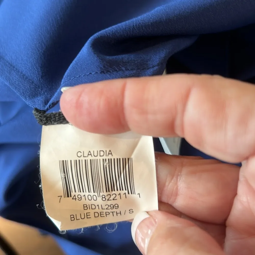 BCBGMAXAZRIA Claudia Blue 100% Silk Cascading Ruffle High Neck Halter Top Small - Image 9