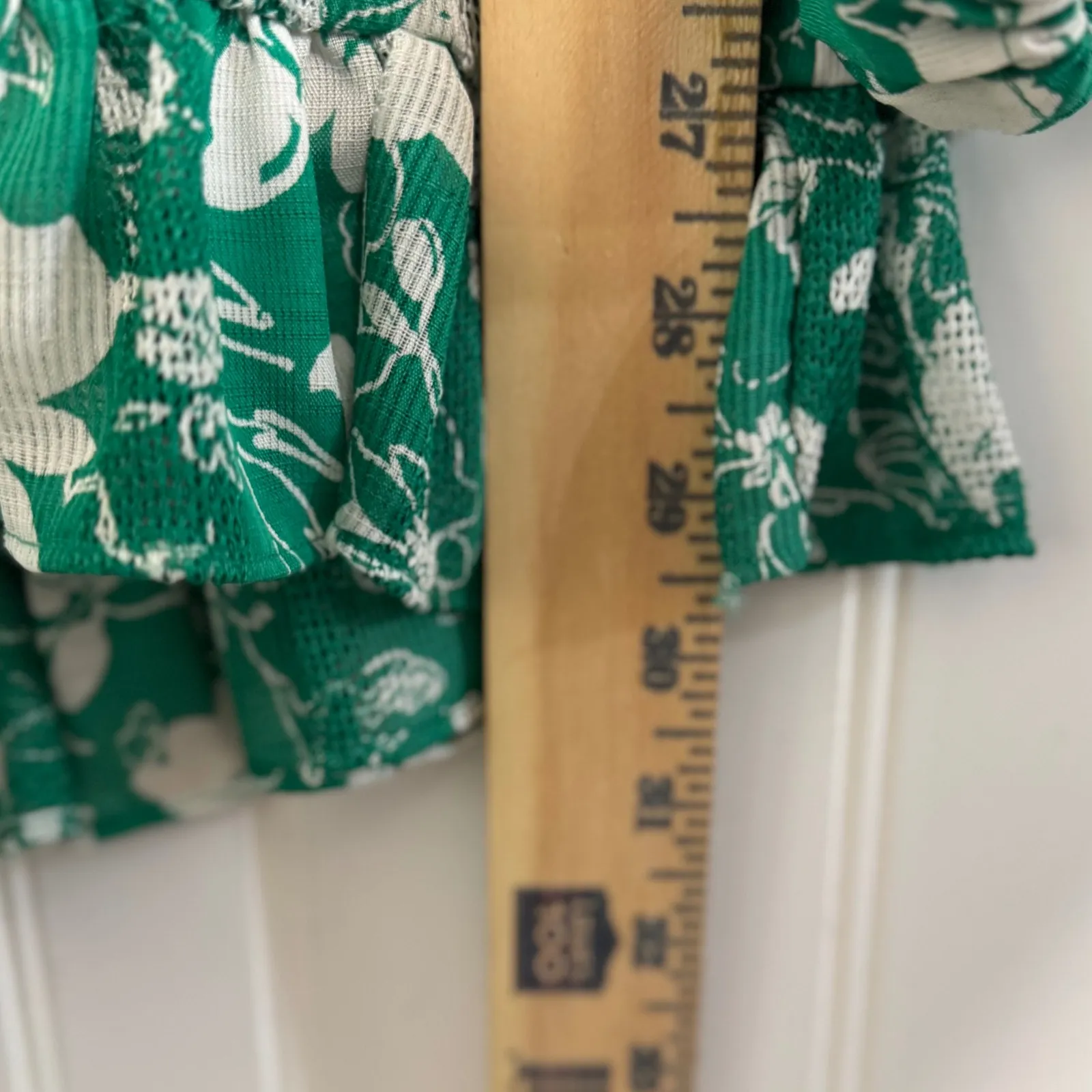 Alexis L Green Floral Ruffle Romper Long Sleeve V-Neck 100% Cotton Lined EUC - Image 7