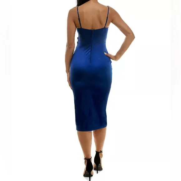 Emerald Sundae Juniors' Draped Sleeveless Satin Bodycon Dress Blue Sz L - Image 4