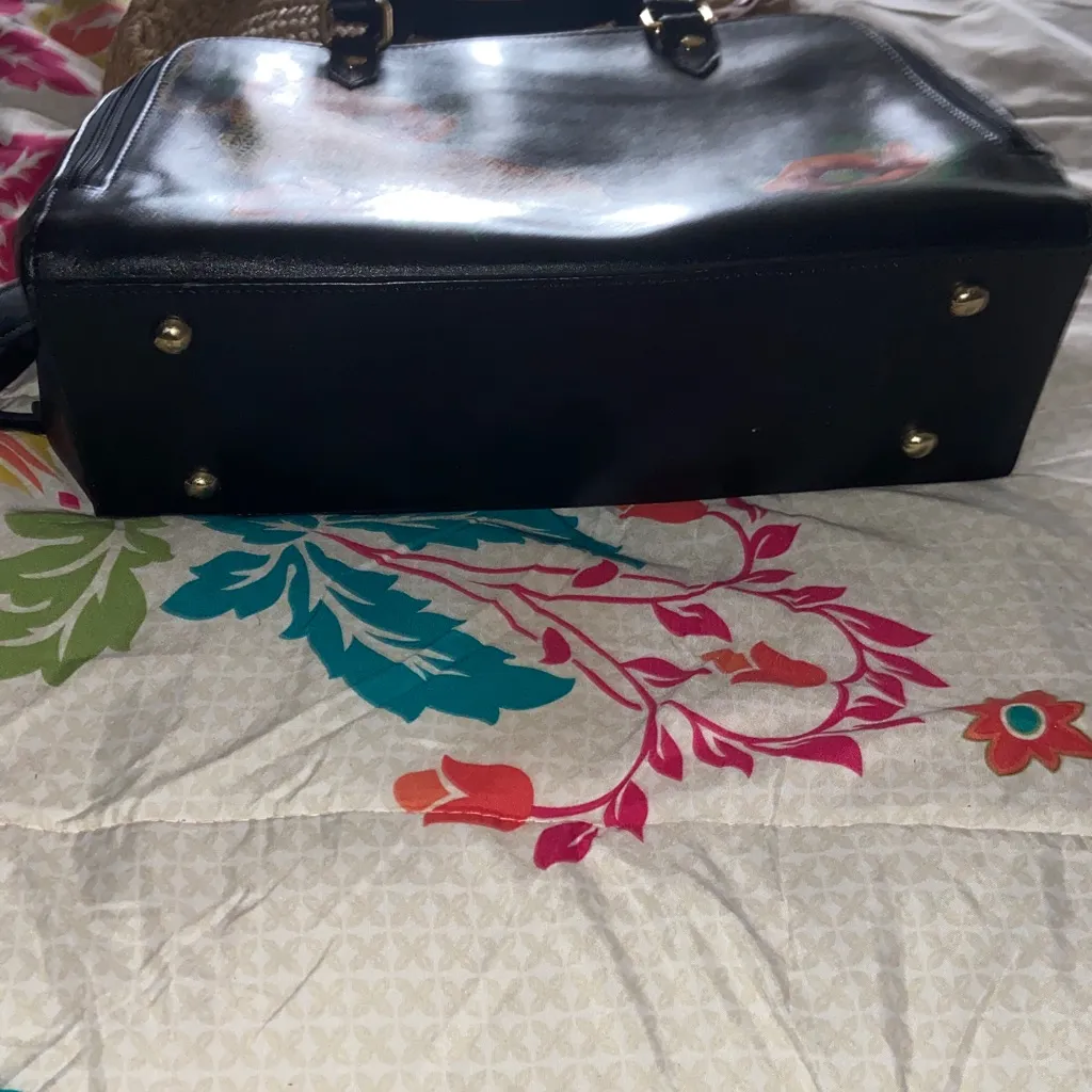 LEOPARD WILDFLOWER ANUSCHKA Genuine Black Leather Crossbody + Handle Purse NWOT - Image 2