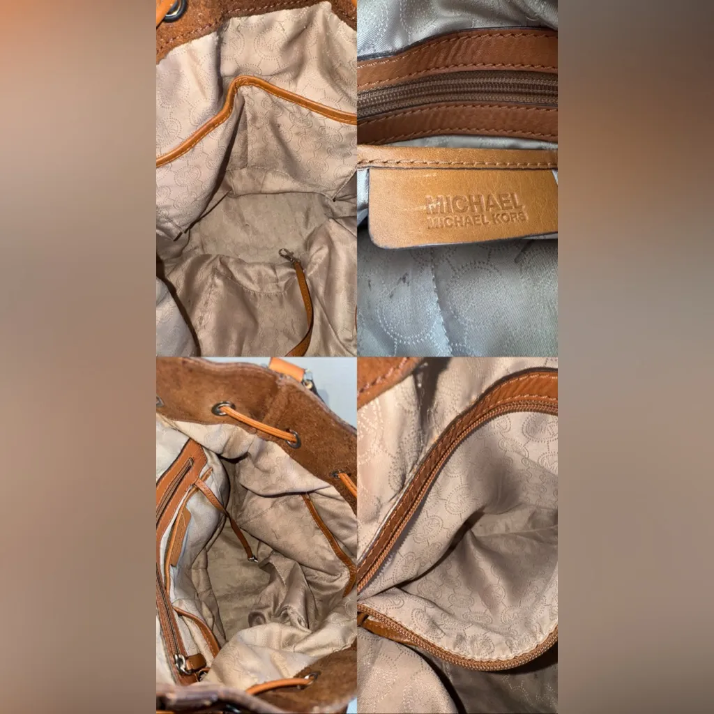 Michael Kors Milo Y2K Style Bucket Suede Leather Trim Distressed Bucket Bag - Image 15