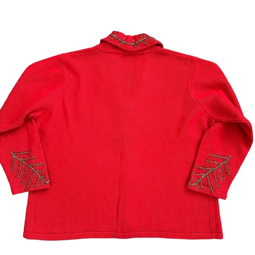 Storybook Knits Cardigan Sweater Red Holiday Christmas Beads Tree Size 2X - Image 7