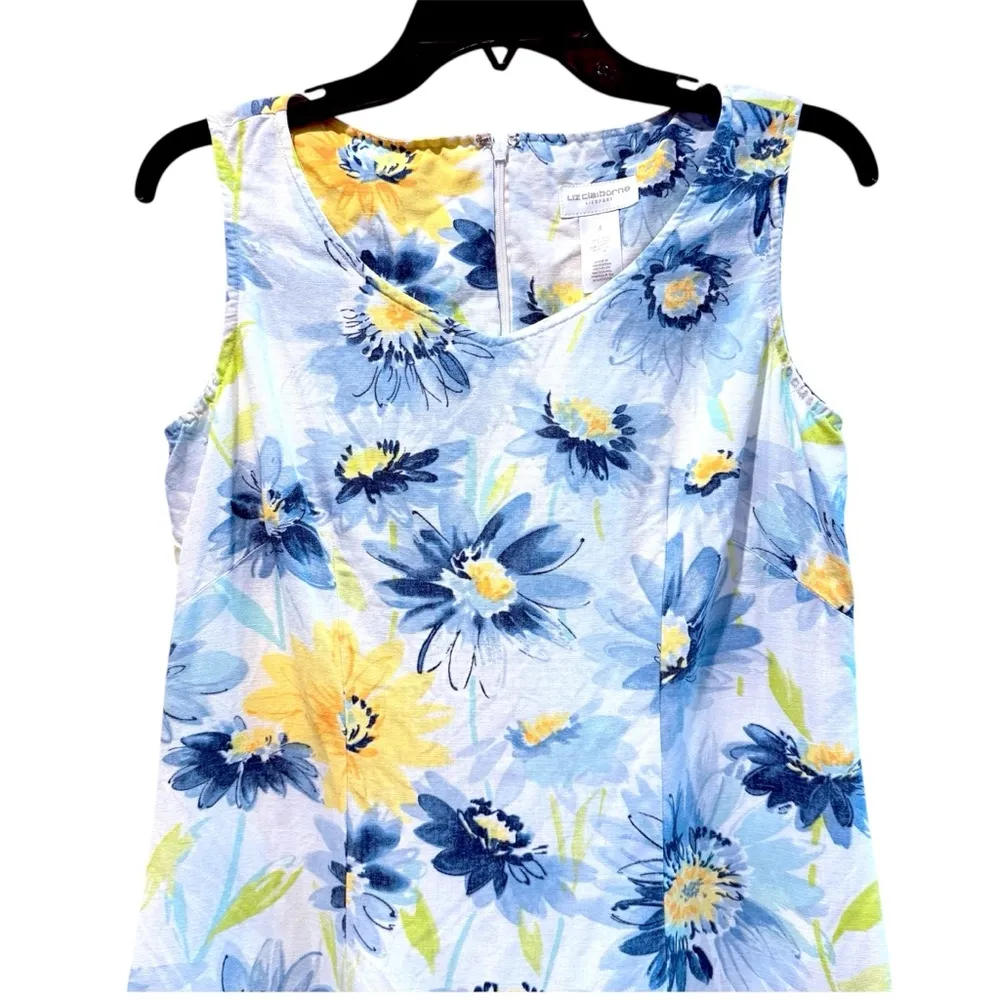 Liz Claiborne Sleeveless Vintage Blue Floral Maxi Sundress Linen Blend Size 4 - Image 2