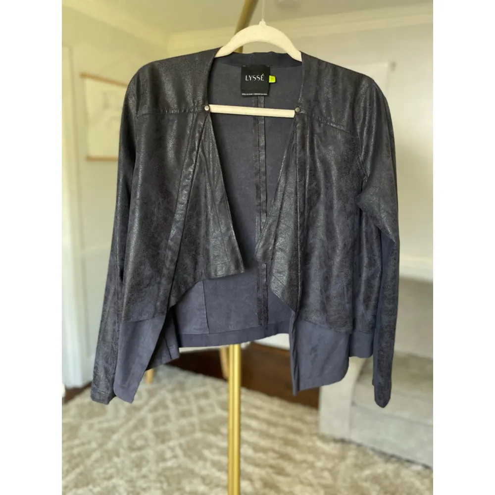Lysse Gray Metallic Jacket Faux Suede Waterfall Edgy Scandi Glam Autumn Winter M - Image 2