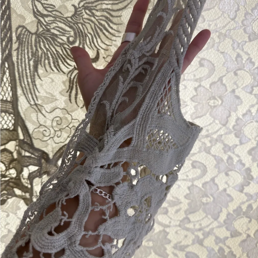 Vintage vest Frederick's of Hollywood gray Lace vest phoenix embroidered S/M - Image 4