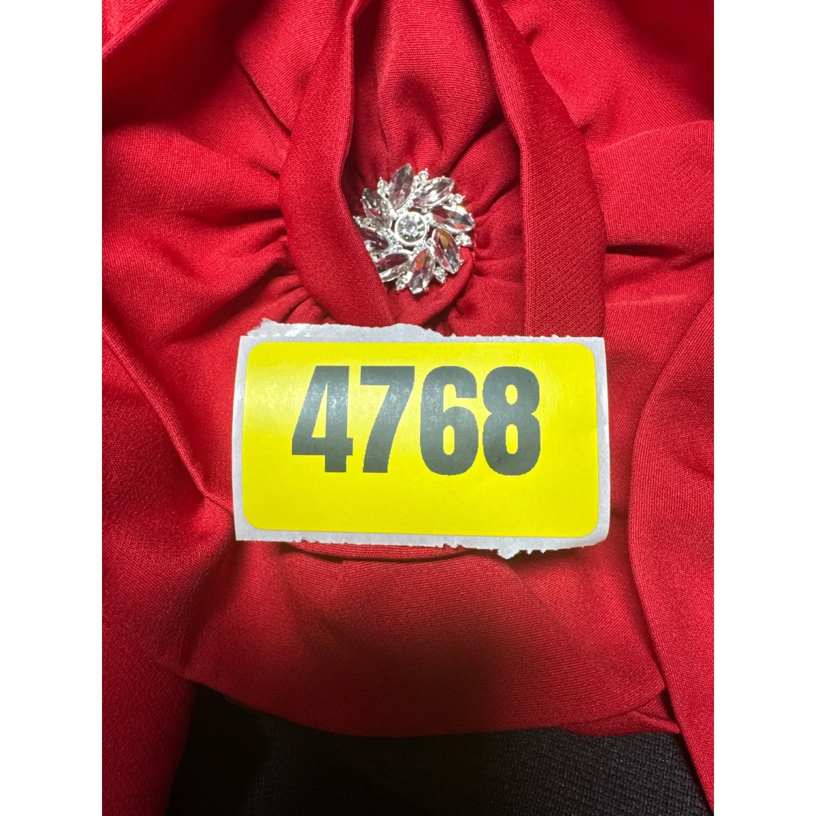 Stunning Black Off Shoulder Maxi Dress with Red Floral Appliques Evening Gown Size L - Image 12