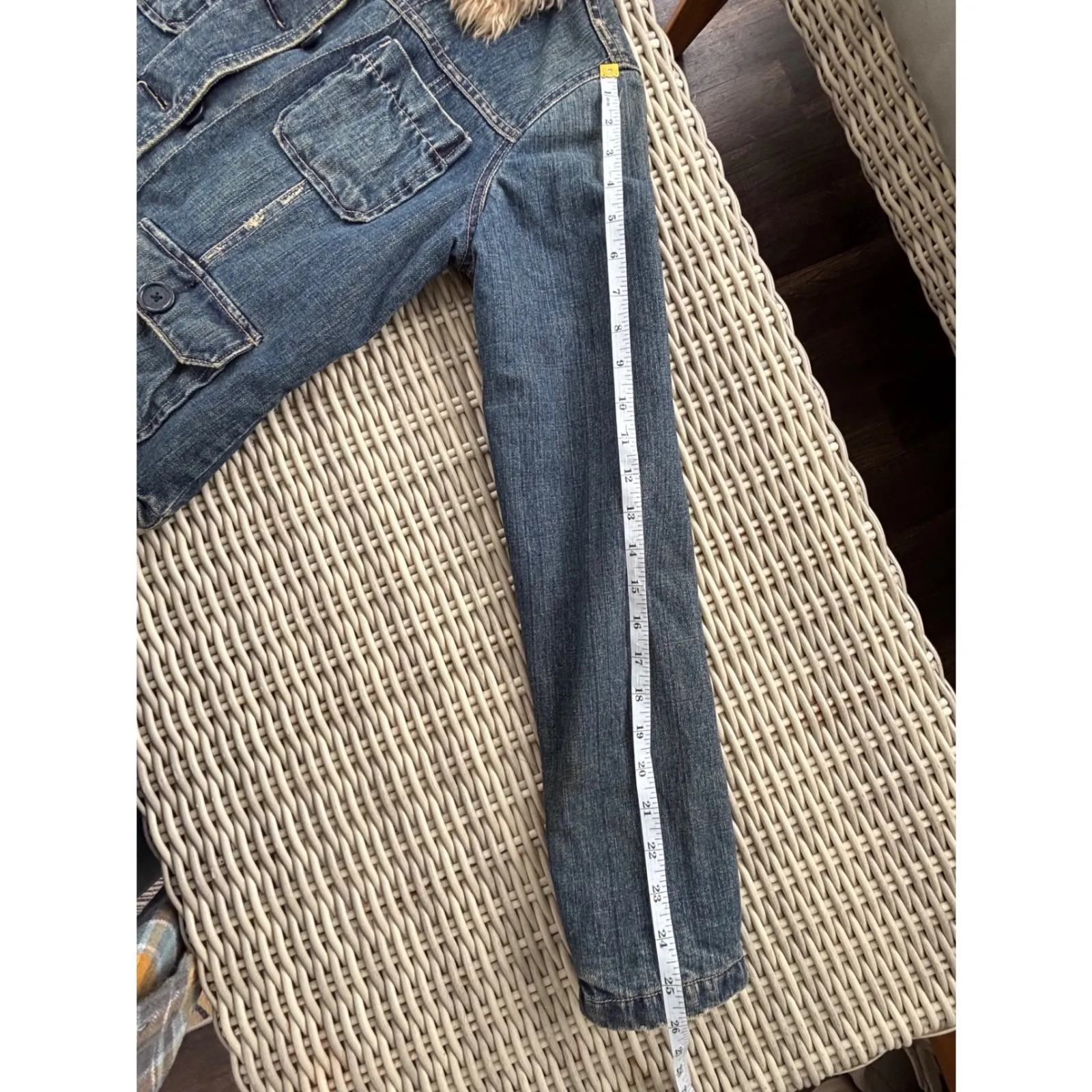 Abercrombie Denim Shearling Collar Quilted Lining Jacket Large Y2K vintage jean Blue - Image 11