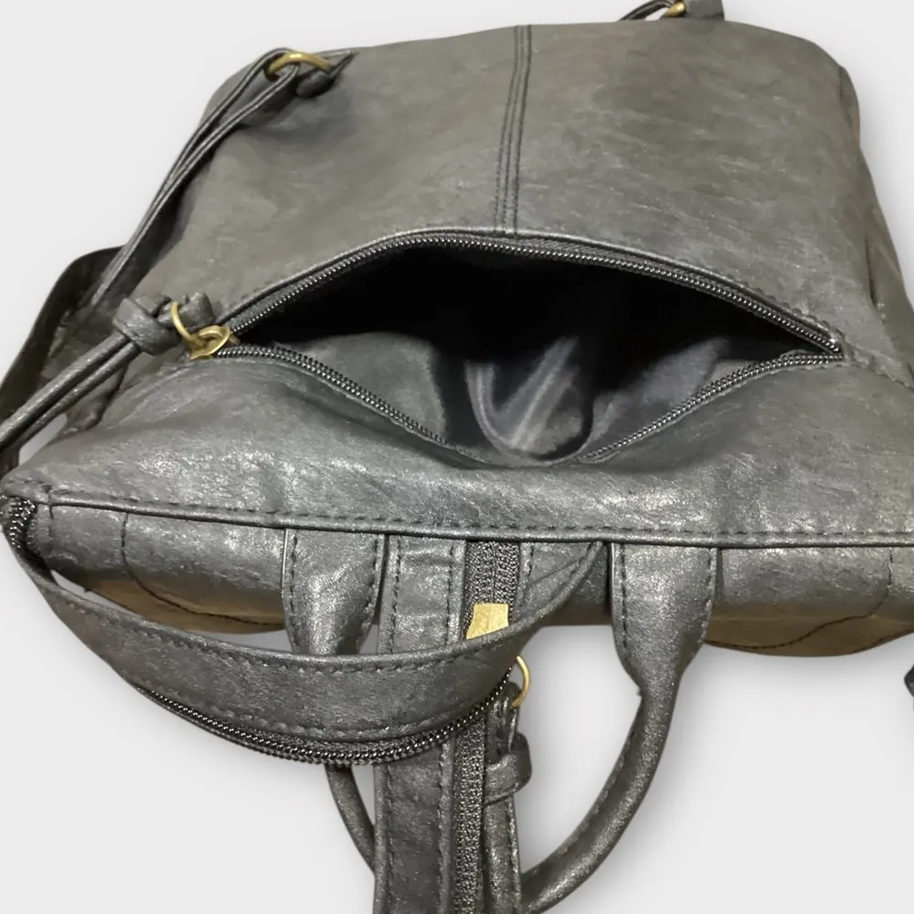 Stylish Dark Grey Vegan Leather Backpack Crossbody Bag GAL Brand - Image 10