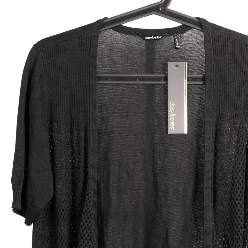 Daisy Fuentes Flyaway Cardigan Sweater L Womens Black Mesh Knit Short Sleeve - Image 2