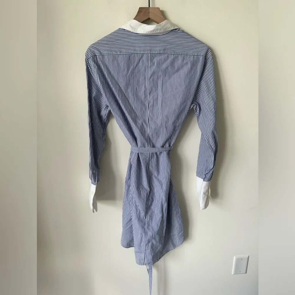 Rag & Bone Striped Shirt Tie Dress Button Down Silk Cotton Blue White XS - Image 6